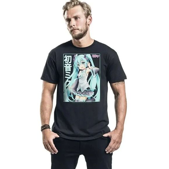 HATSUNE MIKU Unisex  Black Cotton Music Short Sleeves Graphic T-Shirt SZ M #1064 - Picture 1 of 13